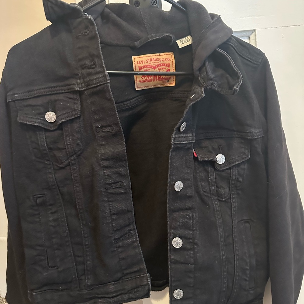 Levi's Cropped Black Denim Hoodie Jacket for Women